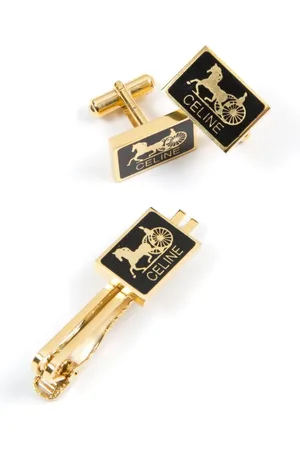 Céline 1980s Horsebit tie clip and cufflinks set