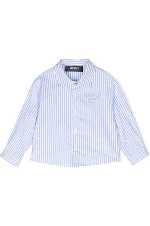 VERSACE Embroidered-logo striped shirt