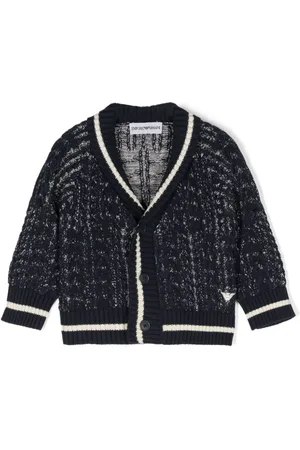 Emporio Armani Logo-embroidered marl-knit cardigan