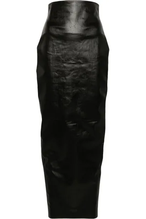 Rick Owens Coated-denim column maxi skirt