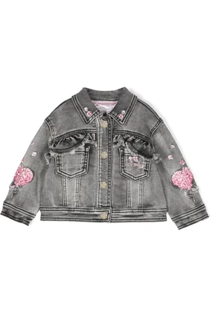 MONNALISA Logo-embroidered denim jacket