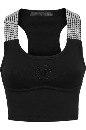 Philipp Plein Crystal-embellished cotton cropped top