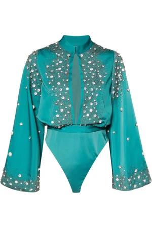 Saiid Kobeisy Beaded long-sleeve bodysuit
