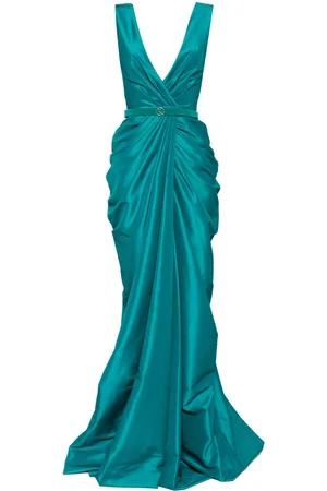 Saiid Kobeisy Draped-detail belted taffeta dress