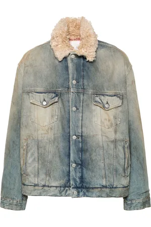 Acne Studios Shearling-collar distressed denim jacket