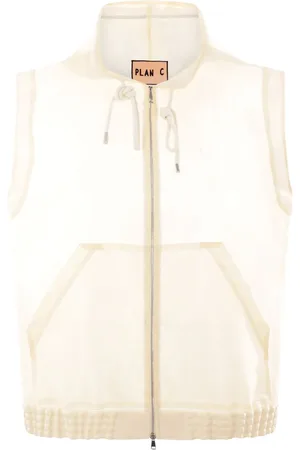 Plan C Drawstring-hood zip-up vest
