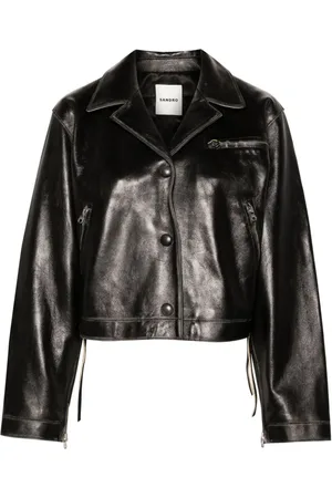 Sandro Notched-lapels distressed biker jacket