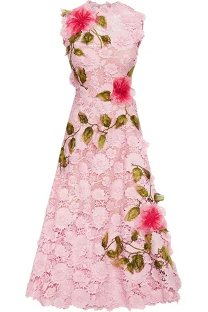 Oscar de la Renta Hibiscus guipure sleeveless dress