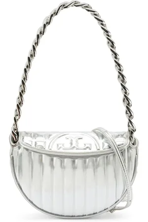 Tory Burch Mini Fleming Metallic Quilt Crescent shoulder bag