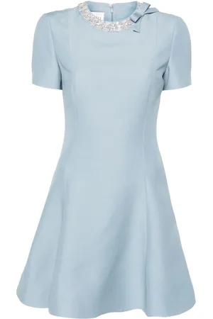 VALENTINO GARAVANI Crystal-neckline flared dress