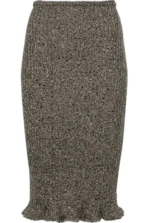 BLUMARINE Mélange ruffled ribbed midi skirt