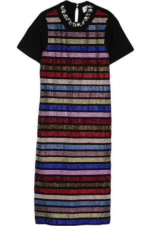 Sonia by Sonia Rykiel Crystal-embellished striped midi dress
