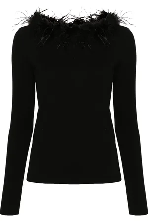 Twin-Set Feather-trim fine-knit jumper