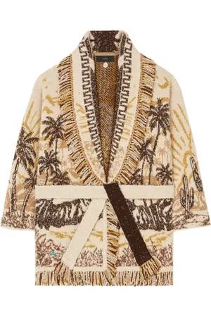 Alanui Patterned-jacquard fringed-edge cardigan