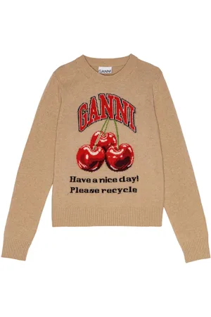 Ganni Intarsia-knit cherries jumper
