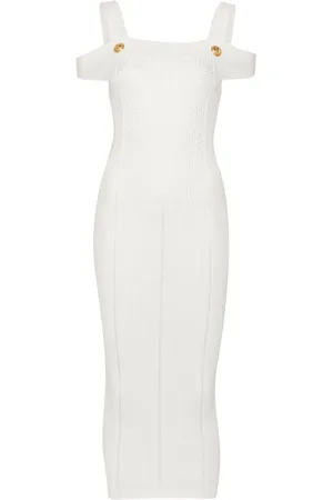 Balmain Double-strap ribbed-knit dress