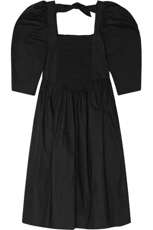 Ganni Ruched ribbon-back dress