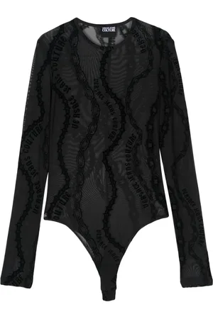 VERSACE Chain Couture-print tulle bodysuit