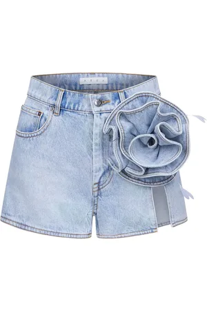 AREA Floral-appliqué denim shorts