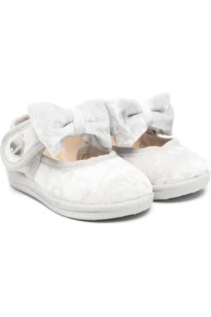 MONNALISA Bow-detail velour ballerina shoes