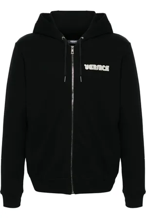 VERSACE Crystal-embellished logo zip-up hoodie