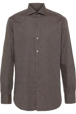 BARBA Herringbone-pattern shirt