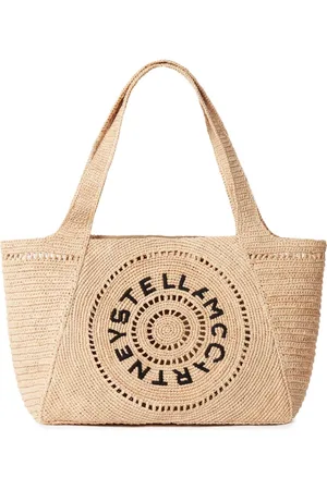 Stella McCartney Embroidered-logo raffia tote bag