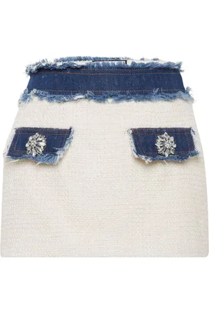 Philipp Plein Denim-trimmed tweed miniskirt