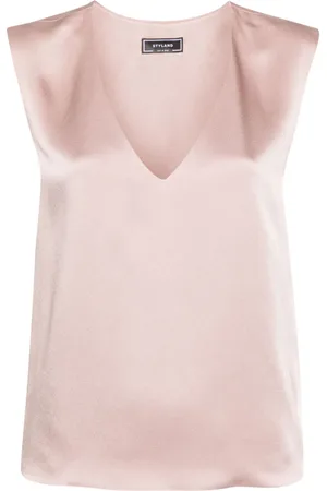 Styland V-neck sleeveless satin blouse