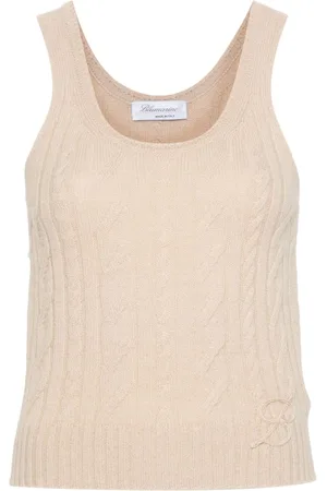BLUMARINE Logo-embroidered cable-knit top