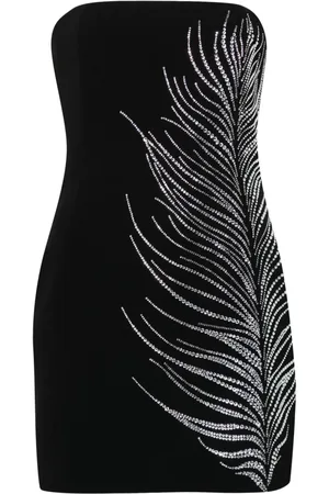 DAVID KOMA Crystal-feather bustier mini dress