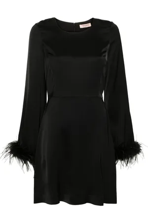 Twin-Set Feather-trim satin mini dress