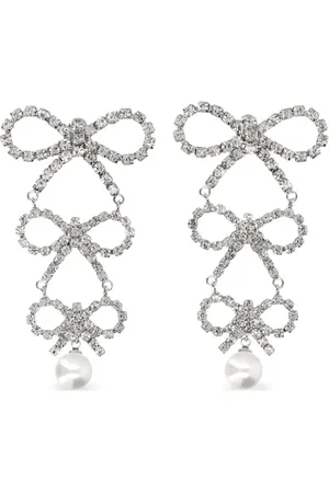 Self-Portrait Tiered crystal-bow earrings