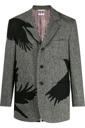 Thom Browne Harris-tweed raven-embroidered blazer