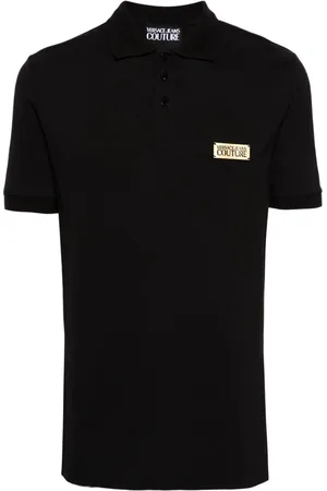 VERSACE Logo-plaque piqué polo shirt