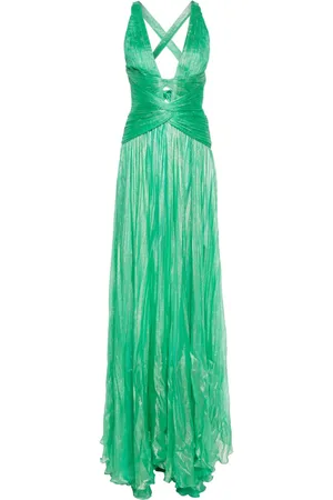 IRIS SERBAN Lamé plissé-effect gown