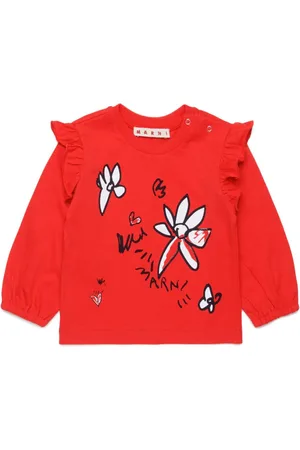 Marni Ruffled detailing floral print long-sleeves T-shirt