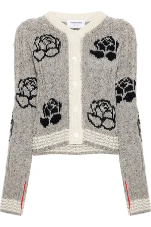 Thom Browne Rose-intarsia cable-knit cardigan