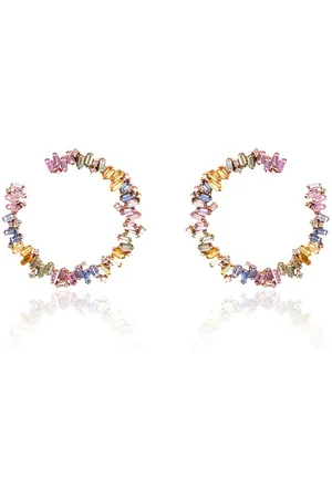 Suzanne Kalan 18kt rose gold Fireworks sapphire and hoop earrings