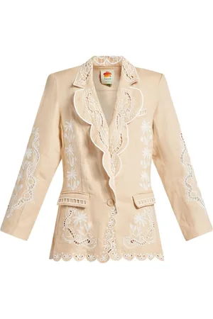 Farm Rio Embroidered linen blazer