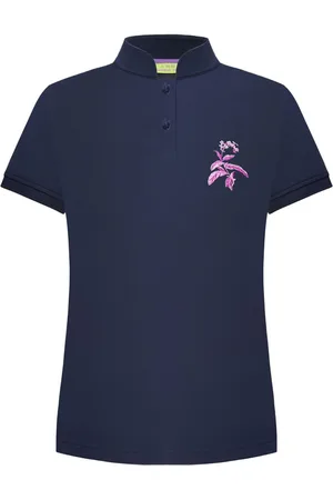 SHANGHAI TANG Floral-embroidery cotton polo shirt