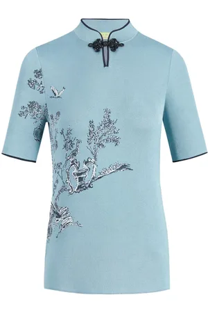 SHANGHAI TANG Mandarin-collar jacquard top