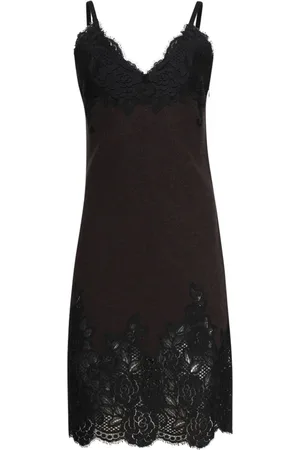 Burberry Lace-detailed wool slip dress