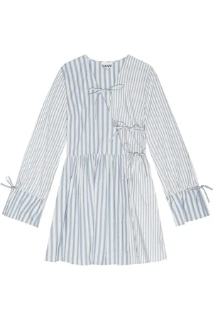 Ganni Stripe-print cotton mini wrap dress