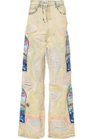 Who Decides War Distressed wide-leg jeans