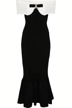 Self-Portrait Bow-detail ribbed midi dress
