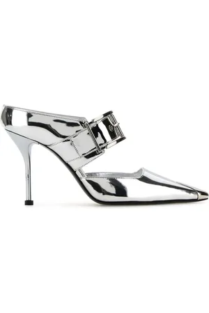 Alexander McQueen Punk 90mm buckled metallic mules