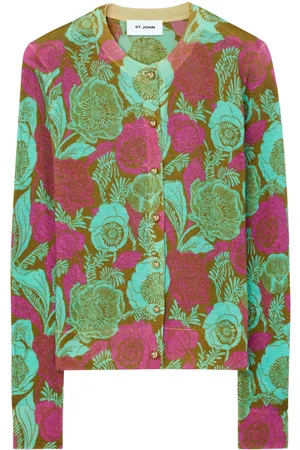 ST. JOHN Floral-print organic wool cardigan