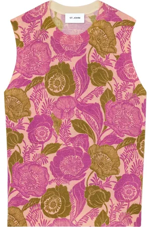 ST. JOHN Floral-print organic wool vest