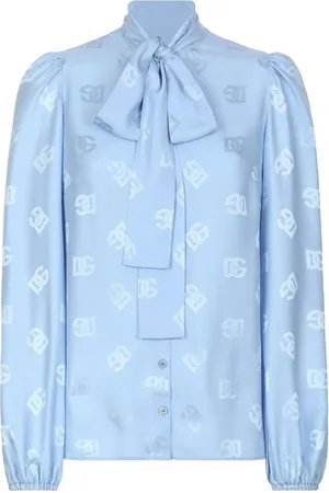 Dolce & Gabbana Monogram-jacquard pussy-bow shirt